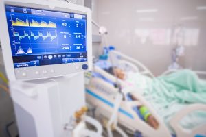 Ventilator monitor ,given oxygen by intubation tube to patient, Ventilator monitor ,given oxygen by intubation tube to patient, setting in ICU/Emergency room